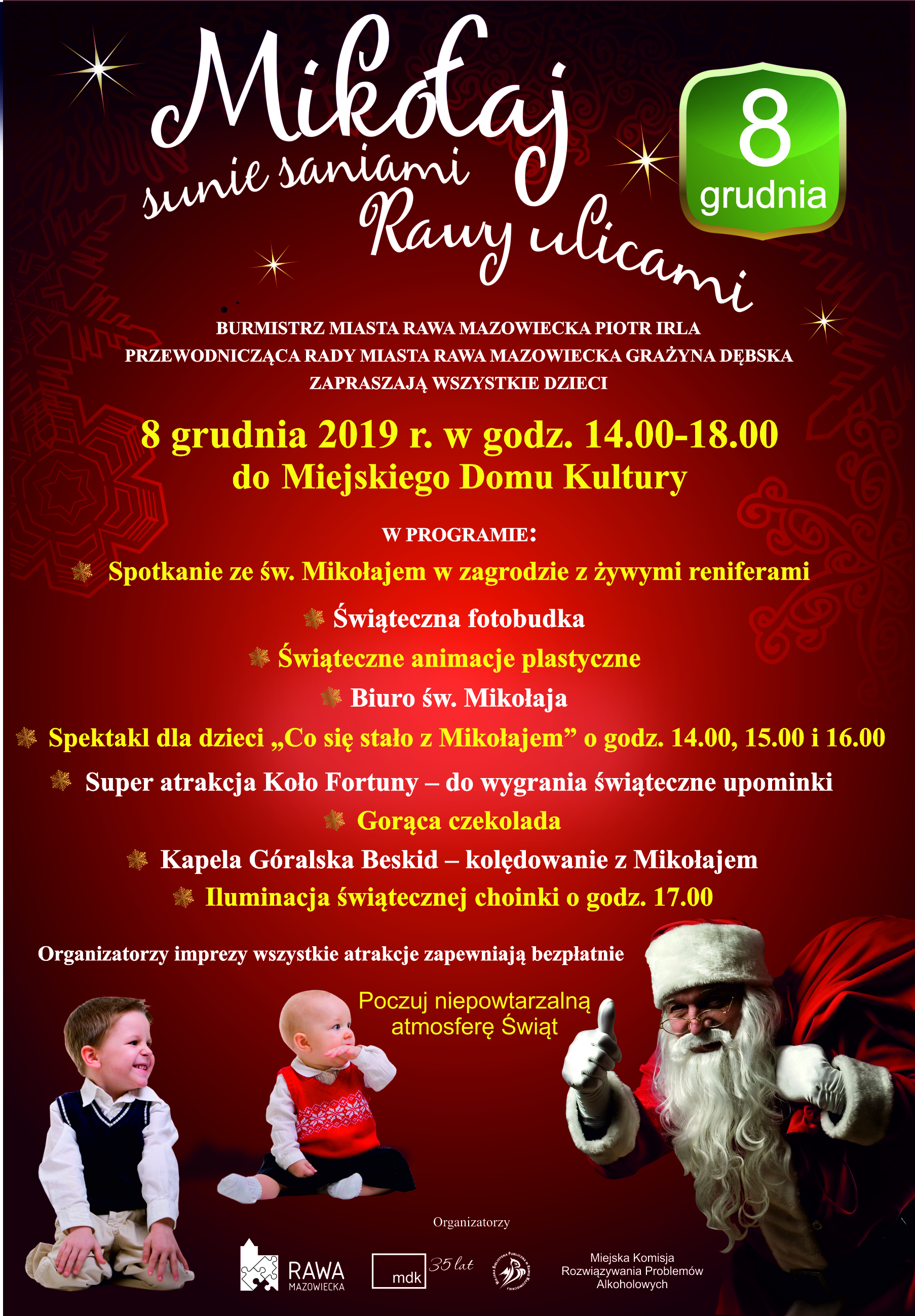 plakat wydarzenia "Mikołaj sunie saniami Rawy ulicami"