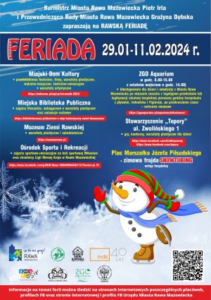 Ferie UM 2024 V1 plakat informacyjny bałwanek