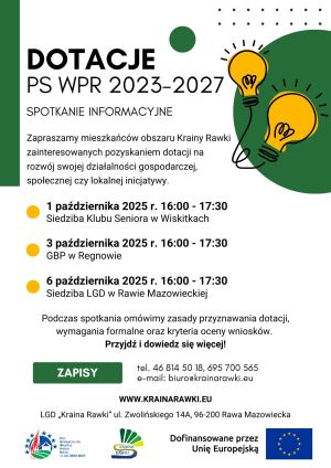 Plakat spotkania informacyjne Dotacje PS WPR