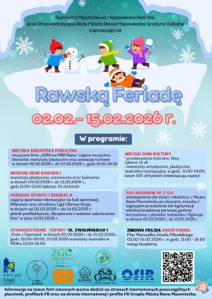 Plakat-Rawska-Feriada-2026 dzieci śnieg łyżwy
