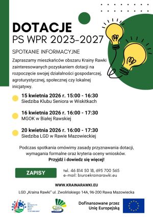 Nowy Plakat spotkania informacyjne Dotacje PS WPR żarówka