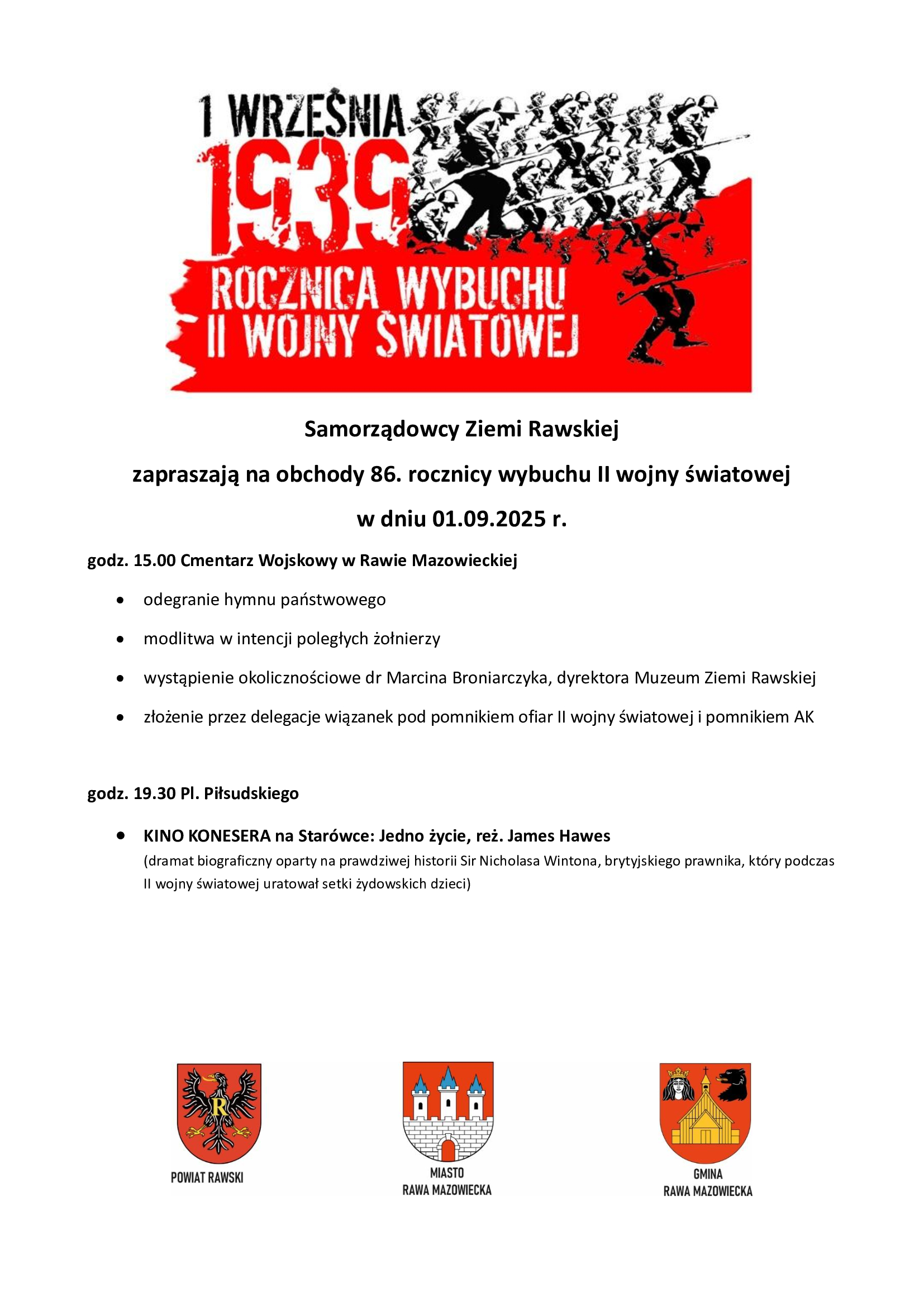 Zaproszenie na obchody 86. rocznicy wybuchu II wojny światowej w dniu 01.09.2025 r.