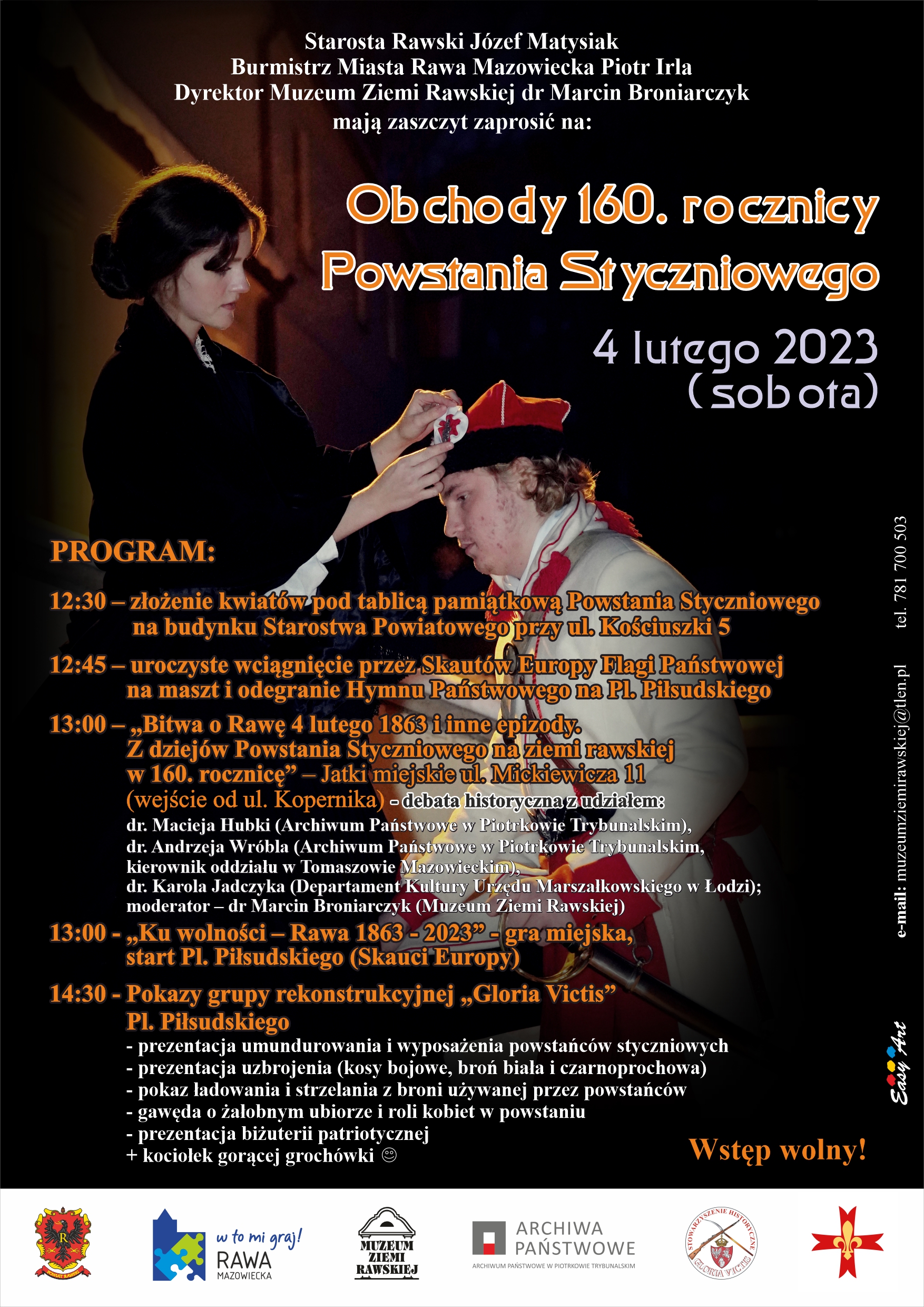 Plakat - zaproszenie na obchody 160. rocznicy Powstania Styczniowego