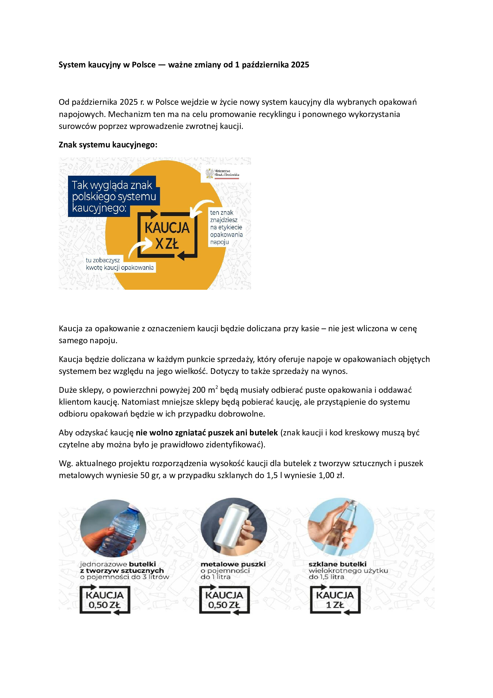 System kaucyjny w Polsce — ważne zmiany od 1 października 2025