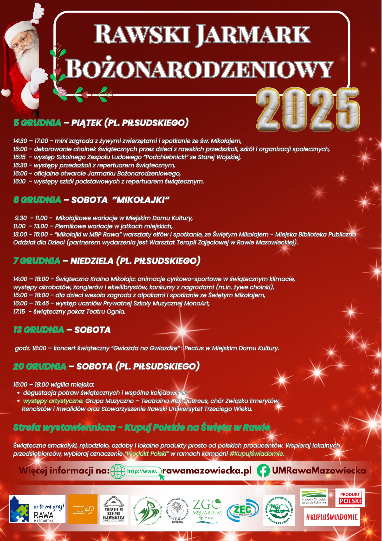 Program wydarzeń dla mieszkańców podczas Rawskiego Jarmarku Bożonarodzeniowego 2025