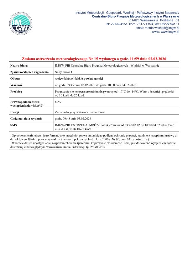 Ostrzeżenie IMGW-PIB - silny mróz